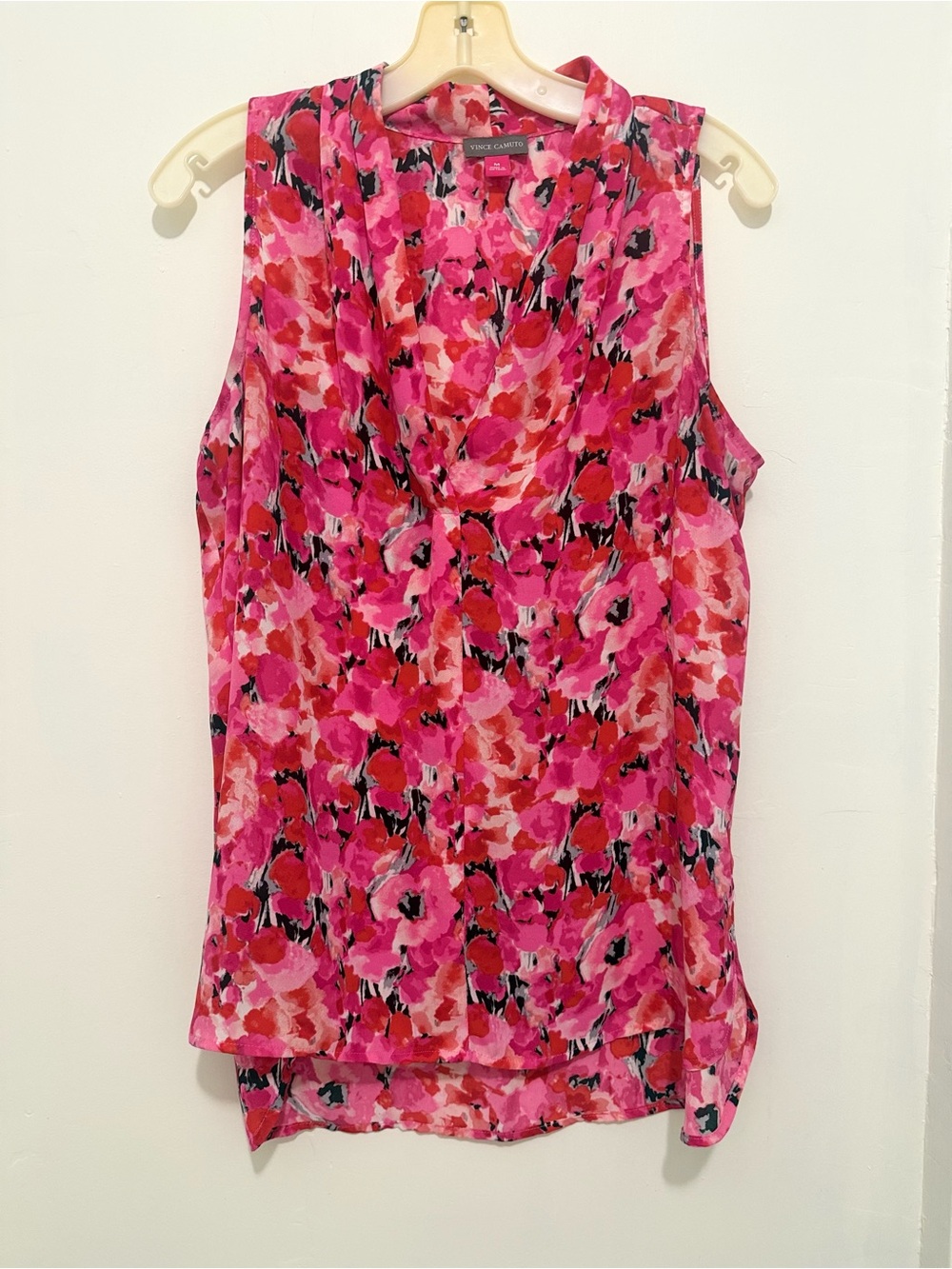 Vince Camuto Pink & Red Floral Sleeveless Rumple Cowl Neck Blouse - office